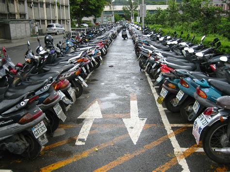 Moped parking in a lot